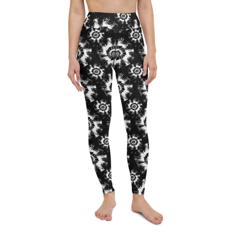 Black White Tie Dye Full Length High Waisted Squat Proof Yoga Leggings