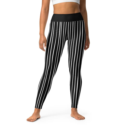 Black & White Striped Beetlejuice Yoga Leggings