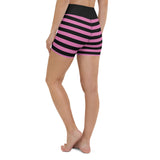 Pink & Black Striped High Waisted Yoga Shorts