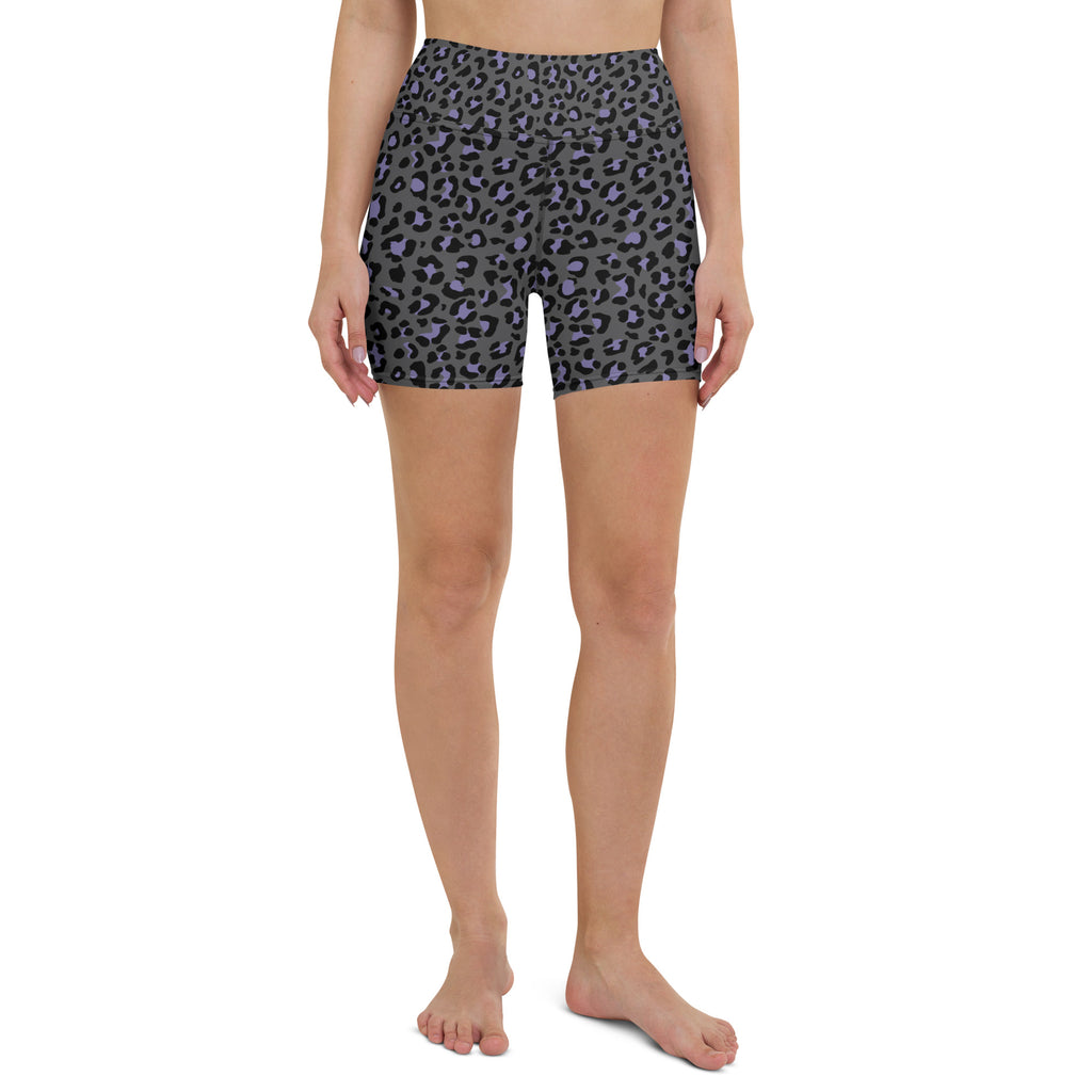 Lilac Grey Leopard High Waisted Yoga Shorts