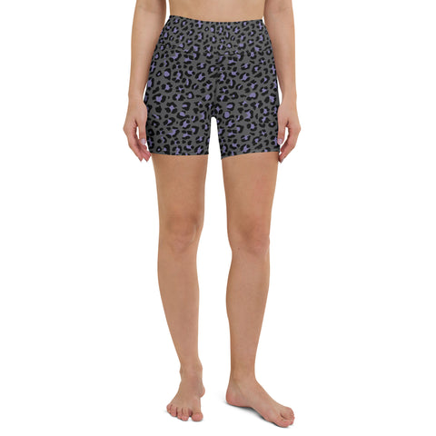 Lilac Grey Leopard High Waisted Yoga Shorts