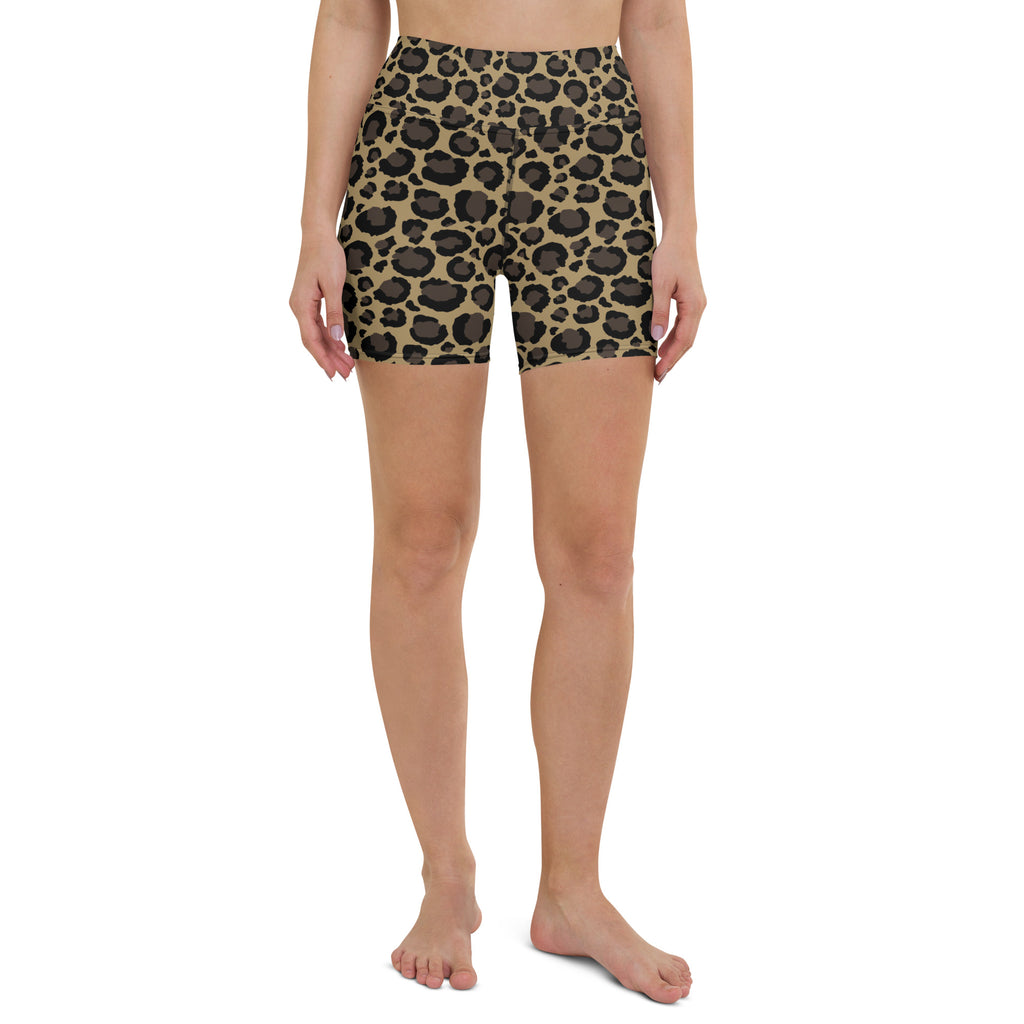 Brown Leopard High Waisted Yoga Shorts