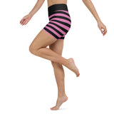 Pink & Black Striped High Waisted Yoga Shorts