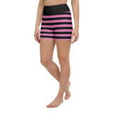 Pink & Black Striped High Waisted Yoga Shorts