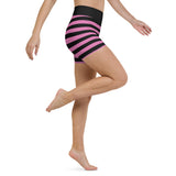 Pink & Black Striped High Waisted Yoga Shorts