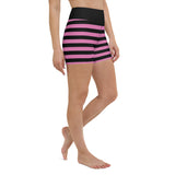 Pink & Black Striped High Waisted Yoga Shorts