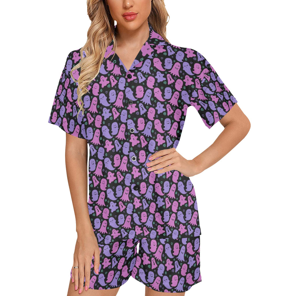 Spooky Pink and Purple Ghost Print Short Pyjamas