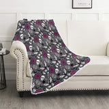 Spooky Pink & Grey Halloween Blanket with Pom Pom Edge Detail Different Sizes