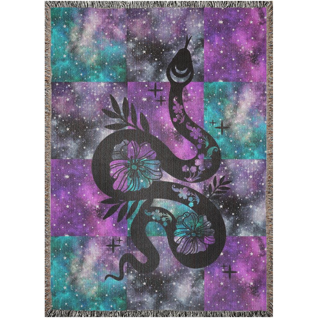 Patchwork Galaxy Celestial Snake Woven Blanket