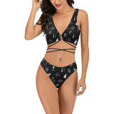 Black Doodle Tattoo Crossover Bikini Swimsuit