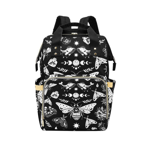 Zwarte Witchy Skulls Celestial Goth Moth Luierrugzak Mama Tas Reizen Veranderende luier