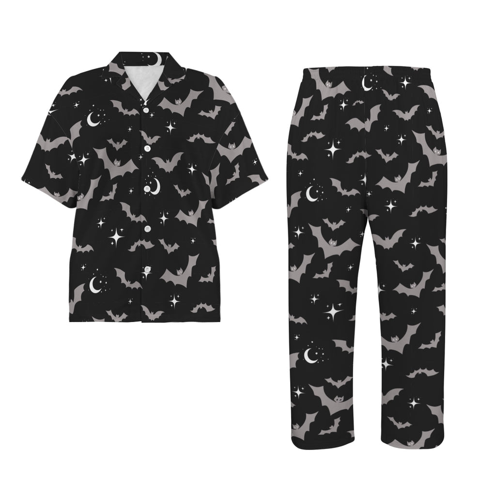 Black Bat Print Long Pyjamas