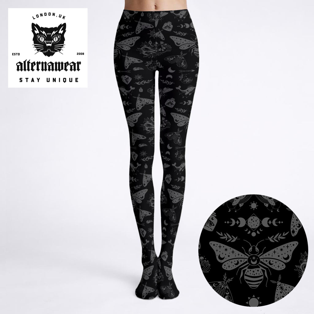 Moth Goth Witchy Print Tights