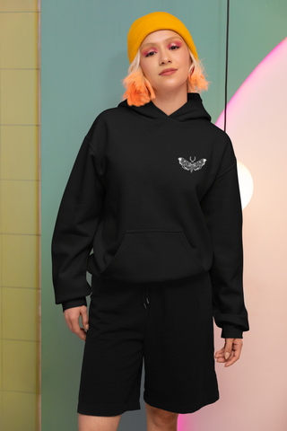 Death Moth Embroidered Black Unisex Hoodie