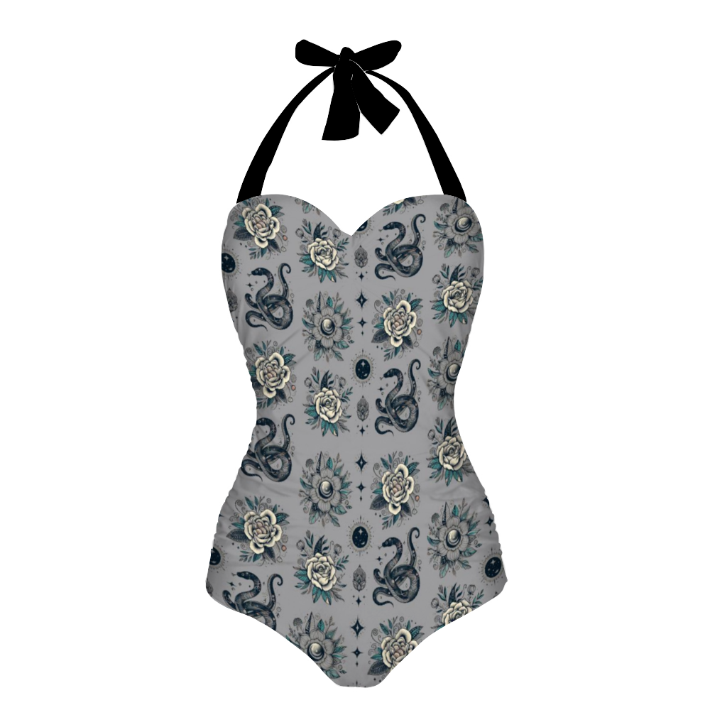 Floral Snake Women's Halterneck One-Piece Swimsuit