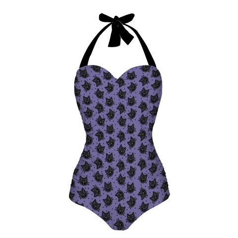 Purple Sugar Kitty Women's Halterneck One-Piece Swimsuit