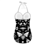 Celestial Witchy Moth Goth Women's Halterneck One-Piece Swimsuit
