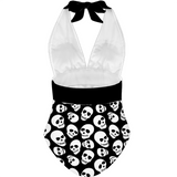 Zwart-wit schedel-halternekbadpak in gotische stijl