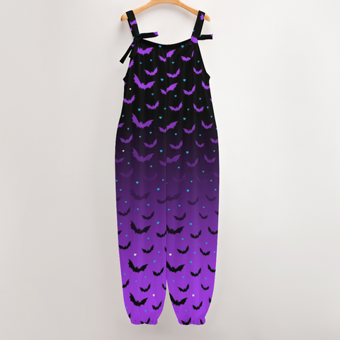 Paarse en zwarte Ombre Bat Spooky Print dames tuinbroek overall Gothic