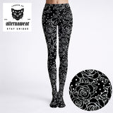 Black White Roses Statement Tights