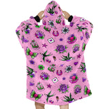 Roze retro tattoo print deken hoodie volwassenen en kindermaten