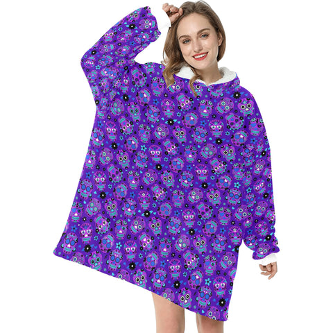 Purple Sugar Skulls Print Blanket Hoodie Adults & Kids Sizes