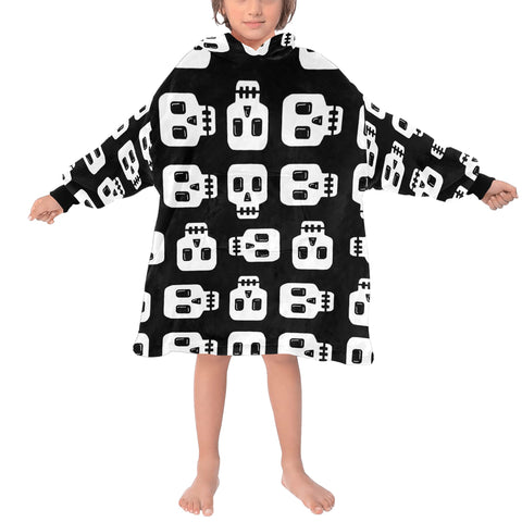 Block Skull Print Deken Hoodie Volwassenen &amp; Kindermaten