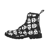 Black & White Block Skull Print Ladies Lace Up Canvas Boots