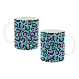 twin shot of tow of the same mugs with aqua & lilac leopard print mug