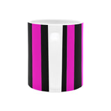 side shot on of black and pink coffee mug with white handle