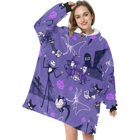 Helllila „Nightmare Before Christmas“-Decke-Kapuzenpullover mit Aufdruck für Erwachsene und Kinder