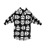 Block Skull Print Deken Hoodie Volwassenen &amp; Kindermaten