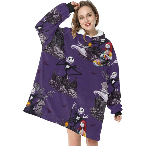 Dark Purple Nightmare Before Christmas Print Blanket Hoodie Adults & Kids Sizes
