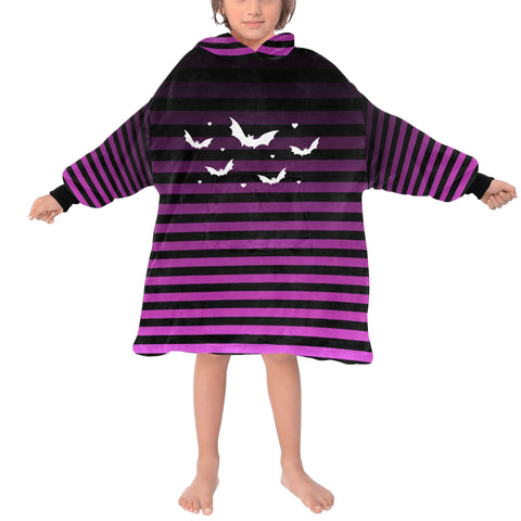 Schwarz-rosa gestreifter Ombre-Fledermaus-Decke-Hoodie für Erwachsene und Kindergrößen