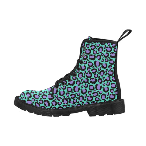 Green Leopard Print Ladies Lace Up Boots