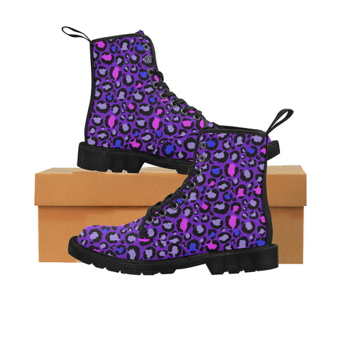 Purple Leopard Print Ladies Lace Up Boots