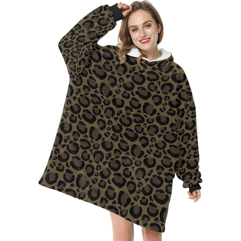 Brown Leopard Animal Print Blanket Hoodie Adults & Kids Sizes