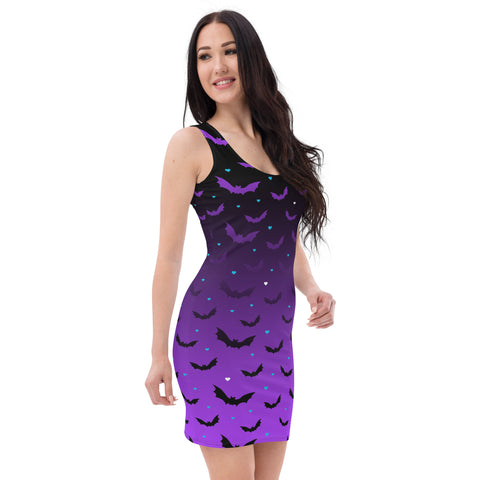 Purple Bats Ombre Sleeveless Ladies Dress