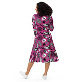 Spooky Pink Ladies Long Sleeve Midi Dress with Pockets