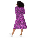 Pink Leopard Print Ladies All-over print long sleeve midi dress with pockets