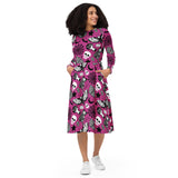 Spooky Pink Ladies Long Sleeve Midi Dress with Pockets