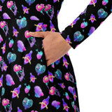 Creepy Valentine Print Long Sleeve Midi Dress with Pockets