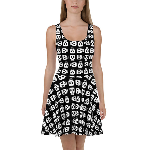 Block Skull Black & White Ladies Skater Dress