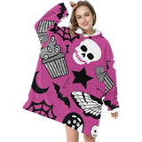 Roze Spooky Halloween Print Deken Hoodie Volwassenen &amp; Kindermaten