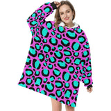 Pink Turquoise Animal Print Blanket Hoodie Adults & Kids Sizes