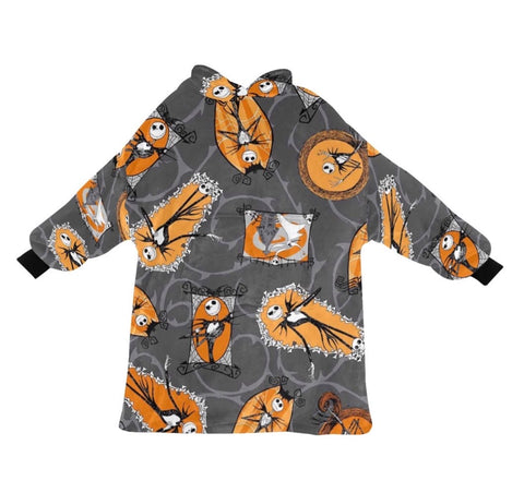 Grey & Orange Nightmare Before Christmas Print Blanket Hoodie Adults & Kids Sizes
