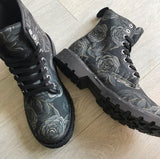 Black Rose Print Ladies Boots