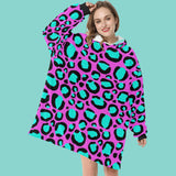 Pink Turquoise Animal Print Blanket Hoodie Adults & Kids Sizes