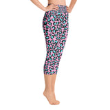 Roze en blauwe luipaardprint dames yoga capri-legging