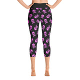 Pink Polka Dot Skulls Ladies Yoga Capri Leggings